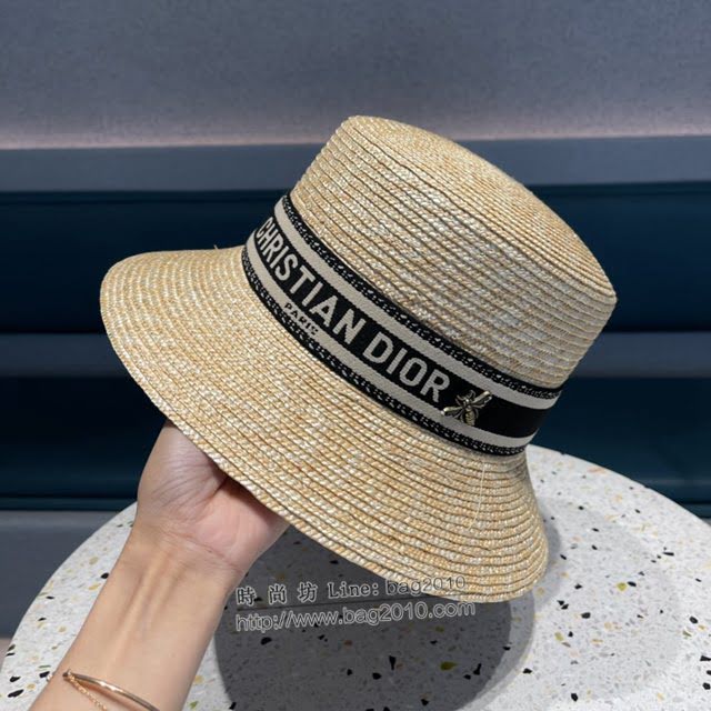 Dior新品女士帽子 迪奧蜜蜂拼接平頂草帽遮陽帽  mm1537